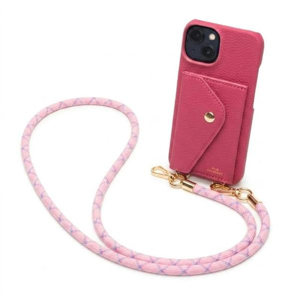 Elie Beaumont Genuine Leather iPhone Case - Azalea - Pink Rope Lanyard