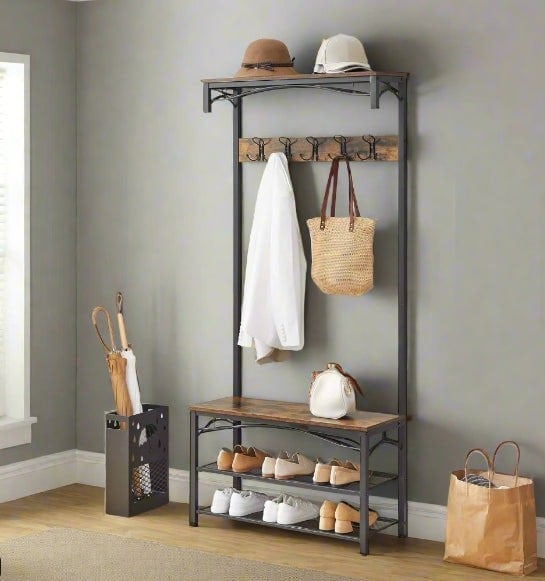 Modcraft Industrial Coat Rack with Bench and Shoe Rack