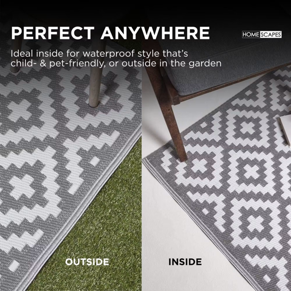 HOMESCAPES Outdoor Rug Luxury Waterproof Reversible Recycled, For Garden, Zoe Geometric