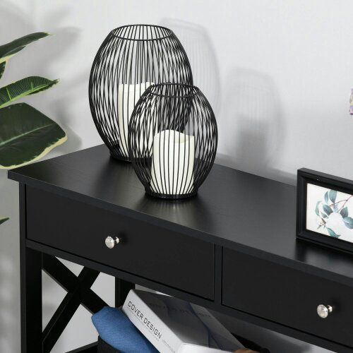 Wyld Haus Kafa 100cm Wooden Black X Frame Console Table With Drawers And 2 Shelves