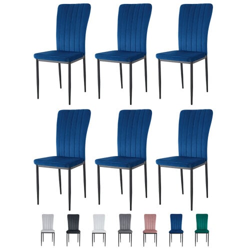 Set of 6 Velvet Effect Dining Chairs Plush Padded Upholstered Accent Chair Elle - Light Blue