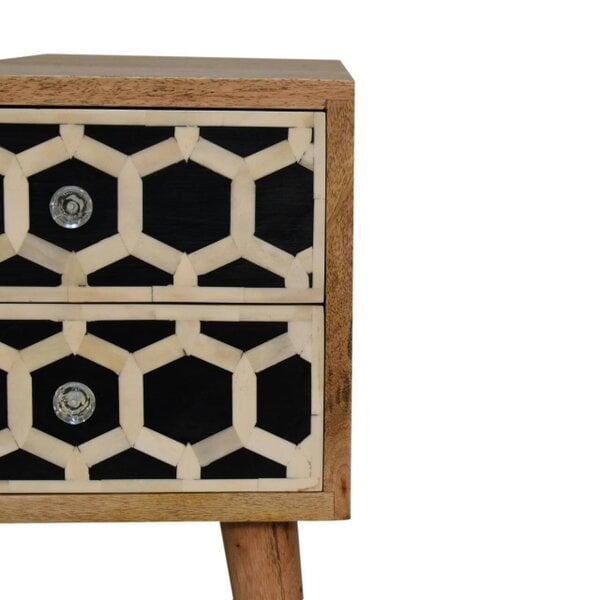 Wyld Haus Valeggio Mini Mango Wood and Bone Inlay Bedside Table 2 Drawer