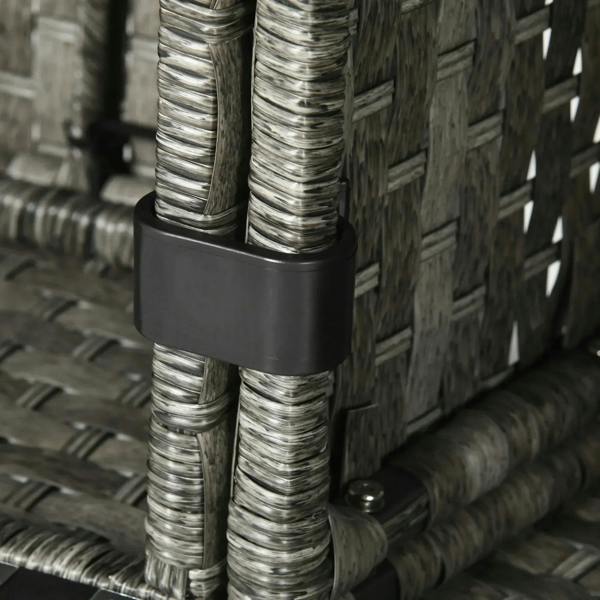 Grey rattan sofa corner post with dark protective base cap