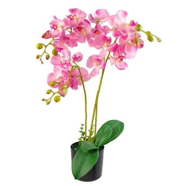 Leaf Large Artificial Orchids Display with XL Metal Bowl Planter 70x70cm