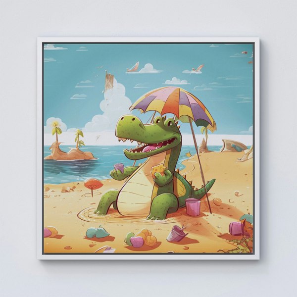 Warren Reed A Crocodile On A Beach Holiday Framed Canvas