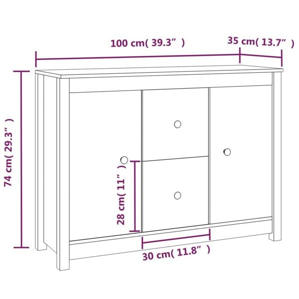 Berkfield Sideboard Grey 100x35x74 cm Solid Wood Pine