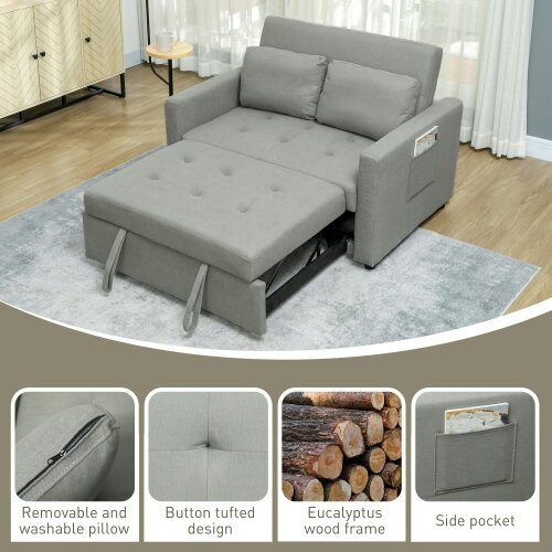 Wyld Haus Sedisa Fabric Light Grey 2 Seater Convertible Sofa Bed With Side Pockets And Cushions