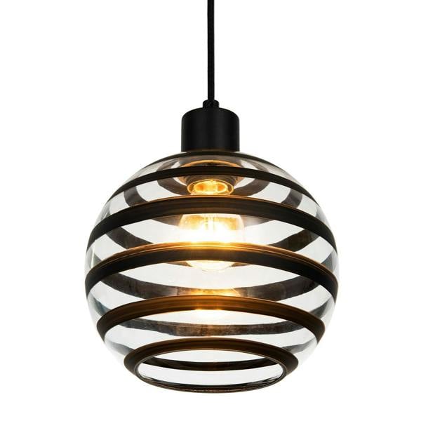 Modern Round Glass Pendant Light Shade with Black Horizontal Bands Image 5