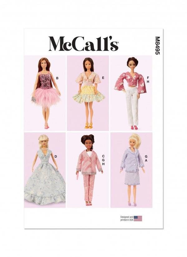 McCalls 8495 Paper Sewing Pattern – Doll Clothes, Size One Size, Intermediate