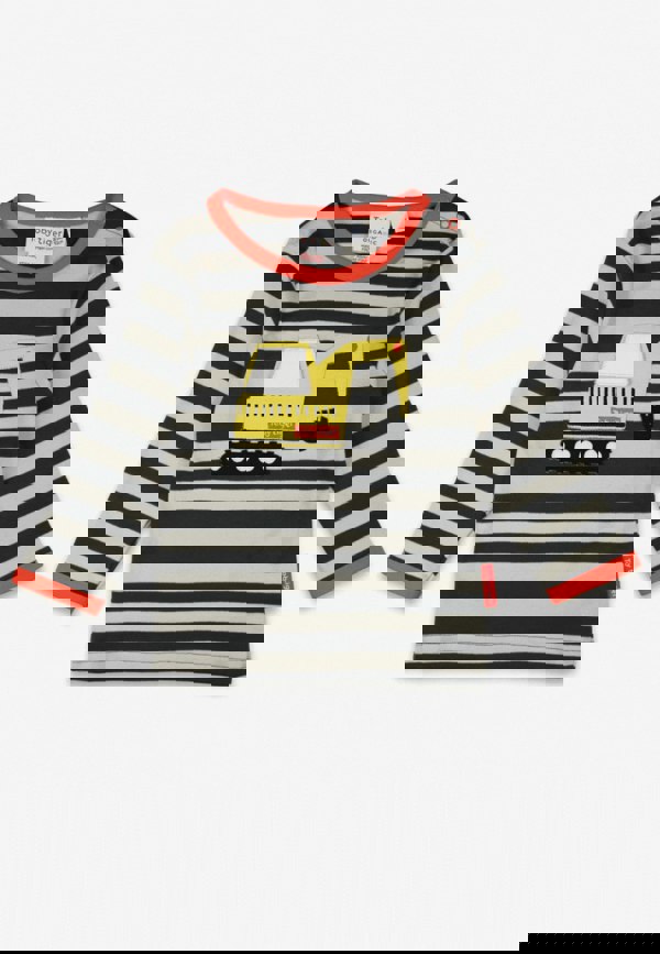 Toby Tiger Organic Grey Digger Applique Long-Sleeved T-shirt