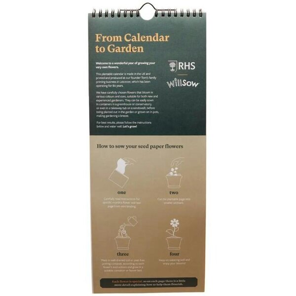 RHS, Plantable Flower Slim Calendar 2027, Wall Calendars, Month To View, Lifestyle, Gift