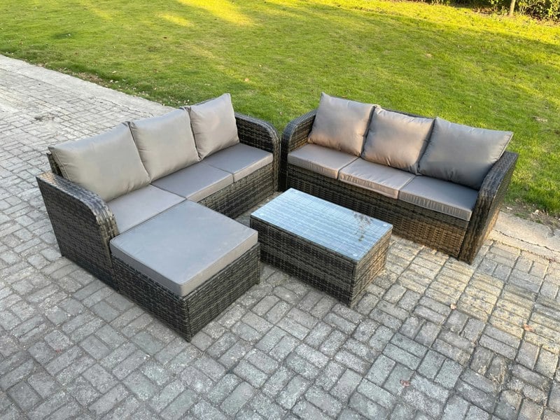 Fimous Outdoor Garden Furniture Sets 7 Seater Wicker Rattan Furniture Sofa Sets with Rectangular Coffee Table 3 Seater Sofa