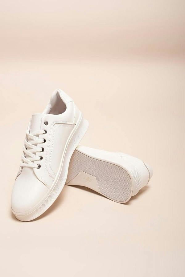 Noah Low Top Faux Leather Lace Up Trainers For Men - White