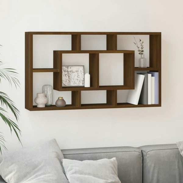 Berkfield Wall Display Shelf 8 Compartments Brown Oak