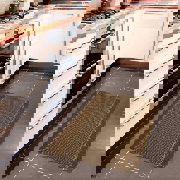 Machine Washable Design Mats: Bordered Line Brown | The Rugs