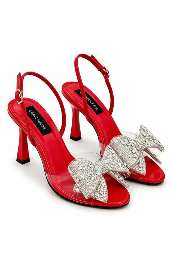 Love Lemonade Crystal Jelly Bow Heels Red