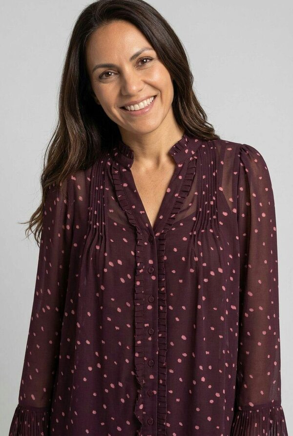 Izabel London Polka Dot Print Semi Sheer V-Neck Blouse