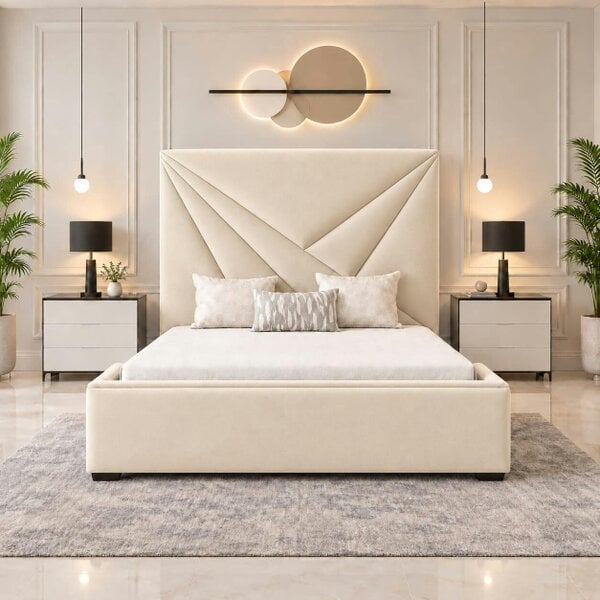 Paradise Beds Arvella Luxury Upholstered Bed Frame with tall Headboard - Solid Wood - Cream