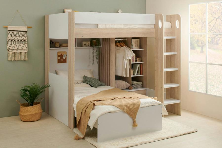 Flair Hampton L Shape Bunk Bed with Wardrobe White