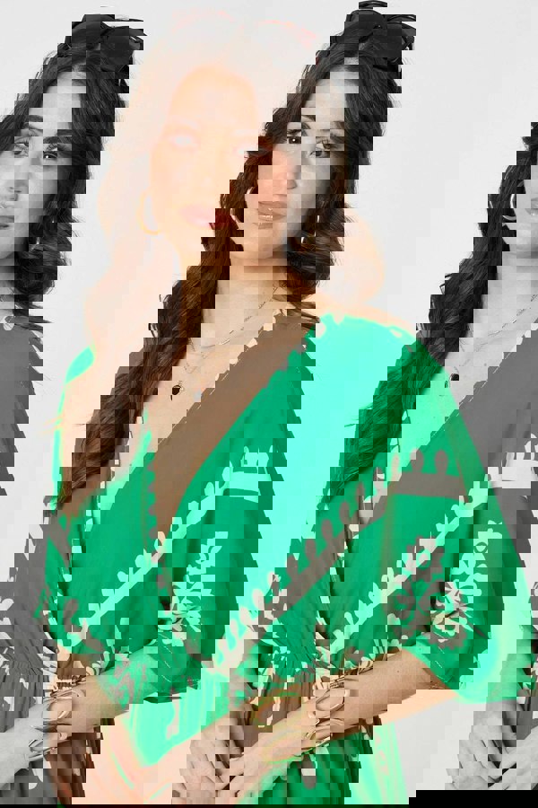 Green | Printed 3/4 Sleeve Jumpsuit