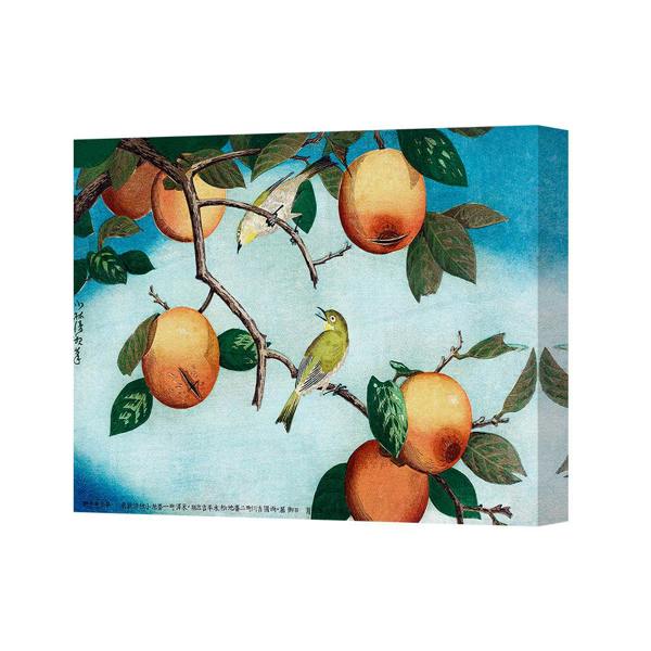 Benjamin Tate Design Original Canvas Wall Art Orange Tree With Bird Illustration