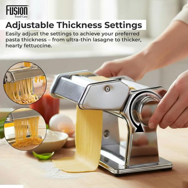 Fusion Food Care Pasta Maker Machine 3-in-1 430 Stainless Steel - for Spaghetti, Tagliatelle, Fettuccine, Lasagne Sheets Adjustable Spaghetti Maker