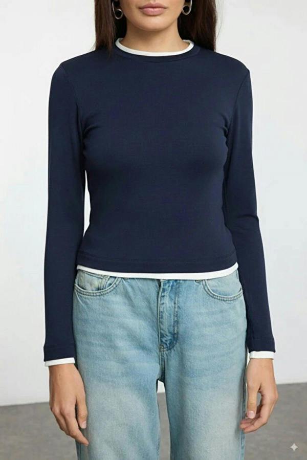 WOVCOR Color Block Fitted Knit Blouse
