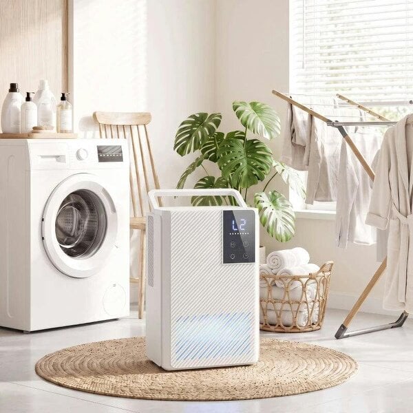 Bobobiy 400mL/Day Small Dehumidifier, RGB Mood Lights, 24H Timer, LED Display, Dehumidifier for Home Damp, White
