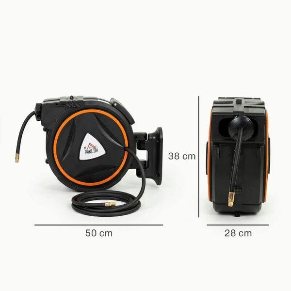 Bobobiy Auto Rewind Hose Reel, Retractable Air Hose Reel 20 m and 2 m, 150 Bar with 1/4" BSPT Connector, Black