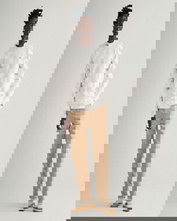 GANT Mens Regular Fit Long Sleeve Shield Logo T-Shirt - 113 Eggshell