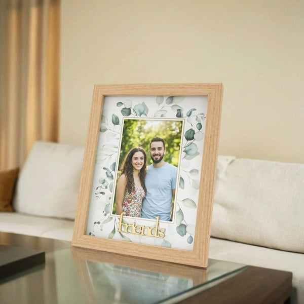 Modern Oak MDF Gold Friends Picture Frame with Green Floral Decoration Image 5