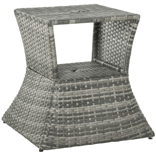 Wyld Haus Toka Grey Rattan Outdoor Bistro Table With Umbrella Hole And Shelf
