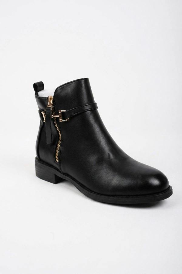 Cordelia Gold Buckle Trim Ankle Boots - Black