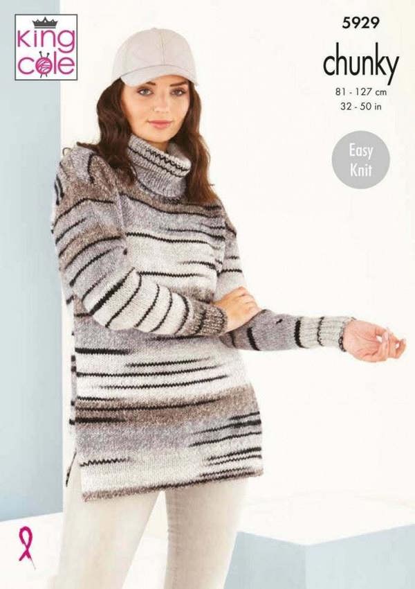 King Cole Safari Chunky Knitting Pattern 5929, Sweaters for Women, 32 - 50 Inches - Easy