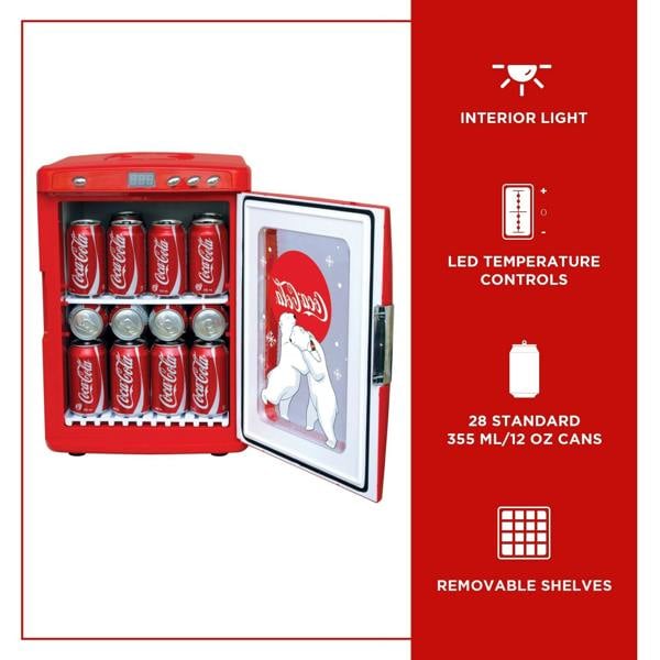 Coca-Cola 25L Mini Fridge – 28 Can Tabletop Cooler & Warmer for Drinks, Snacks or Home Use (Red)