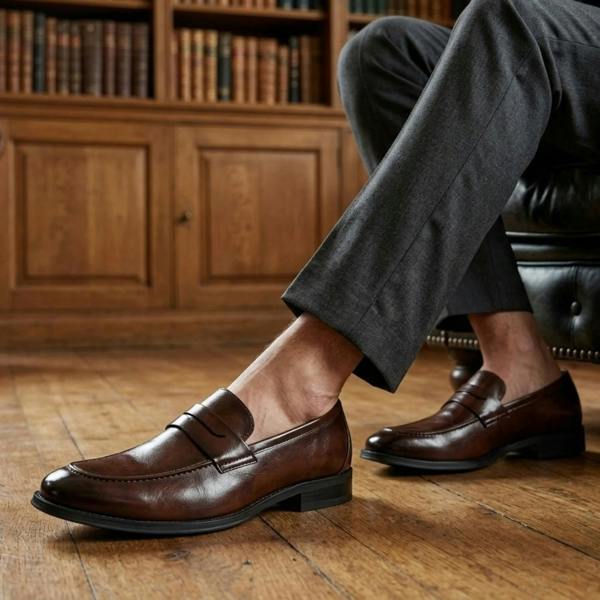 Men's Classic Vegan Leather Slip-On Saddle Strap Loafers