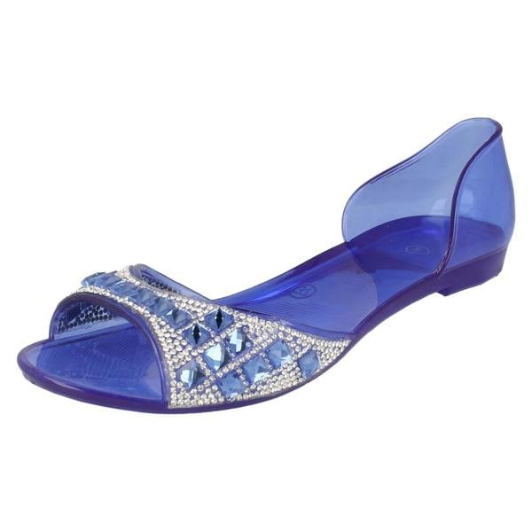 Spot On Ladies Spot On F0794  Open Toe Flat Ballerina With Jewelled Detailing