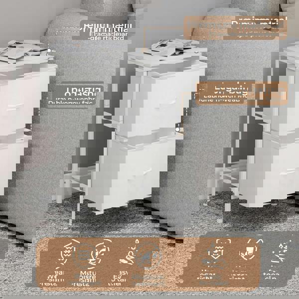 Levede Bedside Table 2 Fabric Drawer Nightstand Shelf Storage Furniture Cabinet