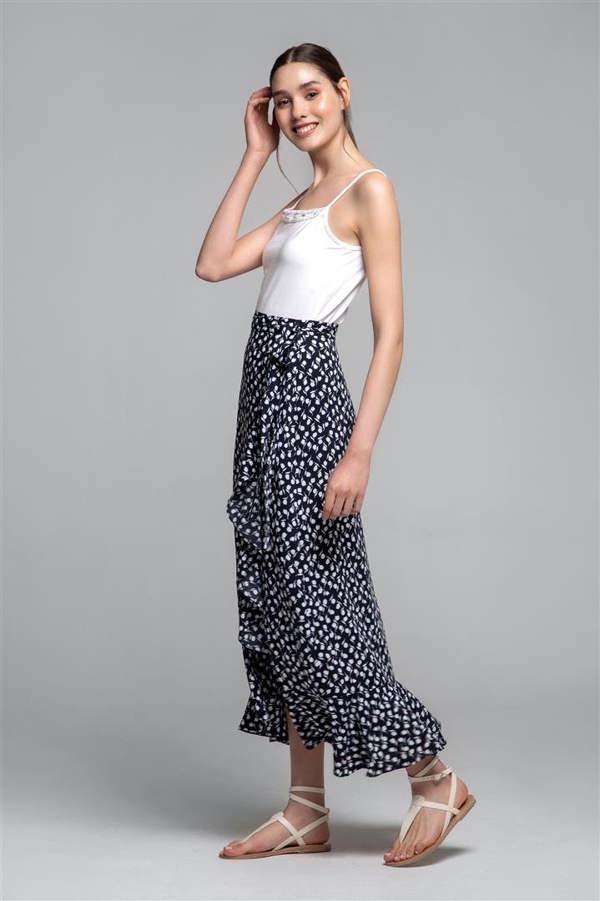 Rumour London Stella ruffled floral-print wrap skirt