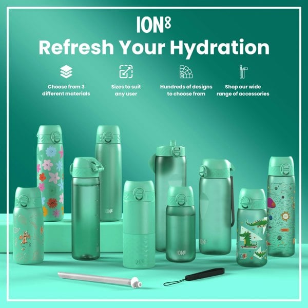 ION8 Leak Proof Slim Water Bottle, Stainless Steel, Floral, 600ml (20oz)