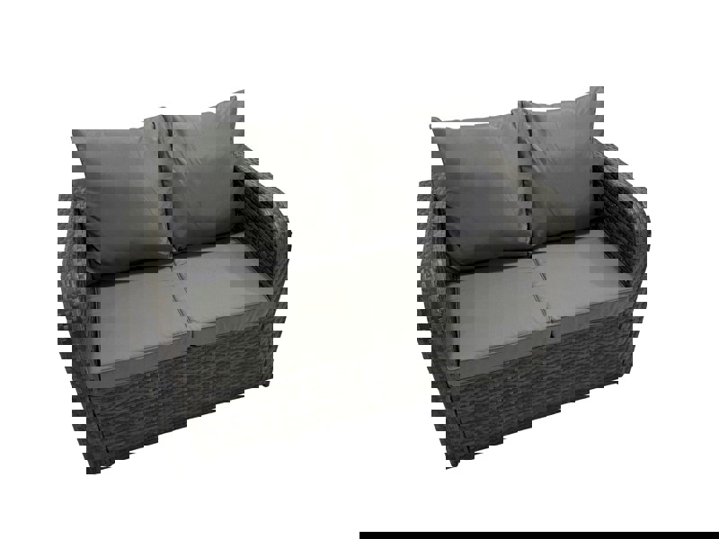 Fimous Outdoor Love Sofa Coffee Table Set Garden Rattan Furniture Set 4 Seater with 2 Side Tables Dark Grey