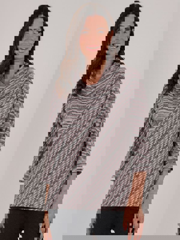 TIGI-Wear Stripe Panel Cut Cowl Neck Top