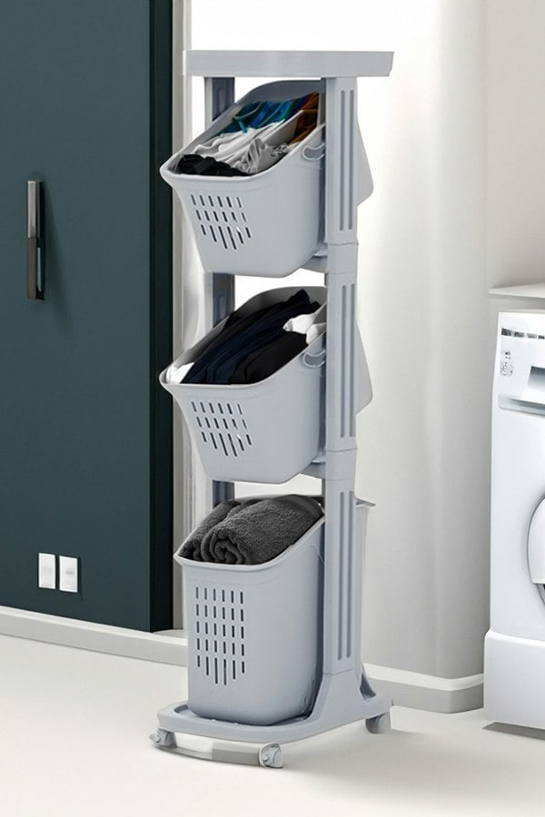 Living and Home 4-Tier Detachable Kitchen Fruit Vegetable Basket Storage Rack  Laundry with Wheels Trolley Cart