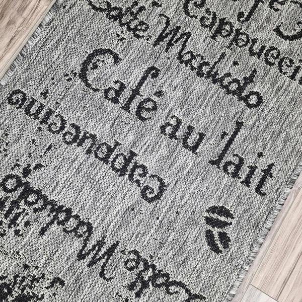 Non-Slip Grey Kitchen Rug Coffee Pattern Flat Weave Sisal Look Area Mat and Runner