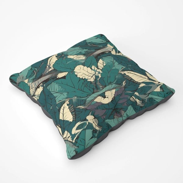 Warren Reed Green Beige Tropical Leaves Floor Cushion