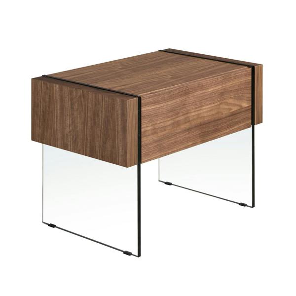 Angel Cerdá Walnut and Tempered Glass Bedside Cabinet 7042