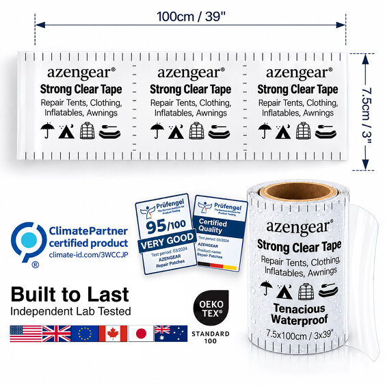 aZengear Strong Clear Tape for Tent Repair | Waterproof, Tenacious