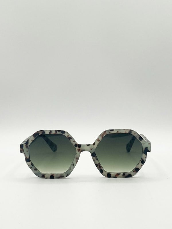 SVNX Pale grey tortoiseshell oversized hexagon Sunglasses