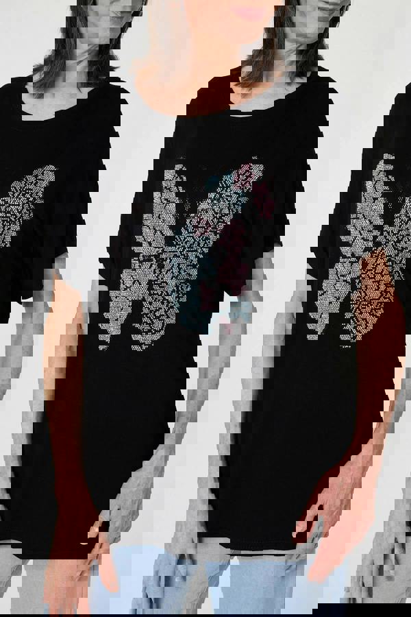 Black | Butterfly Print Sparkly Relaxed Top