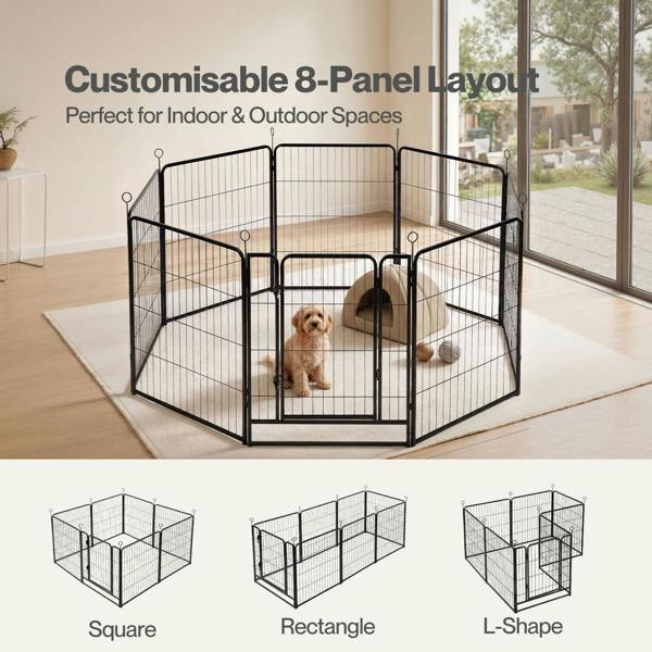 Skylos Dog Pen 8 Panel Steel Playpen Foldable Indoor Outdoor Pet Enclosure Black